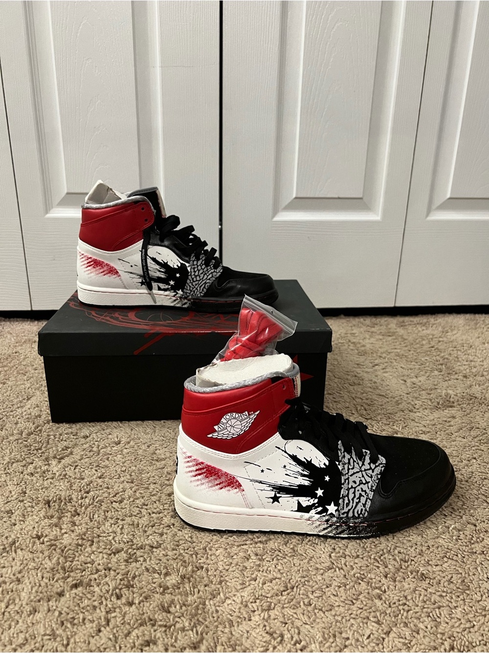 Red Black White High-Top Sneakers - Picture 1 of 4